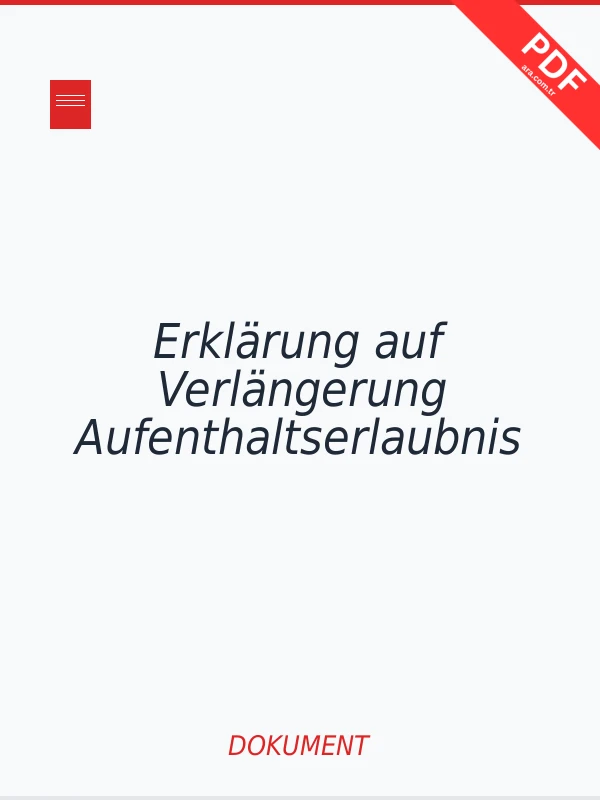 Erklärung auf Verlängerung Aufenthaltserlaubnis Dokument-Cover